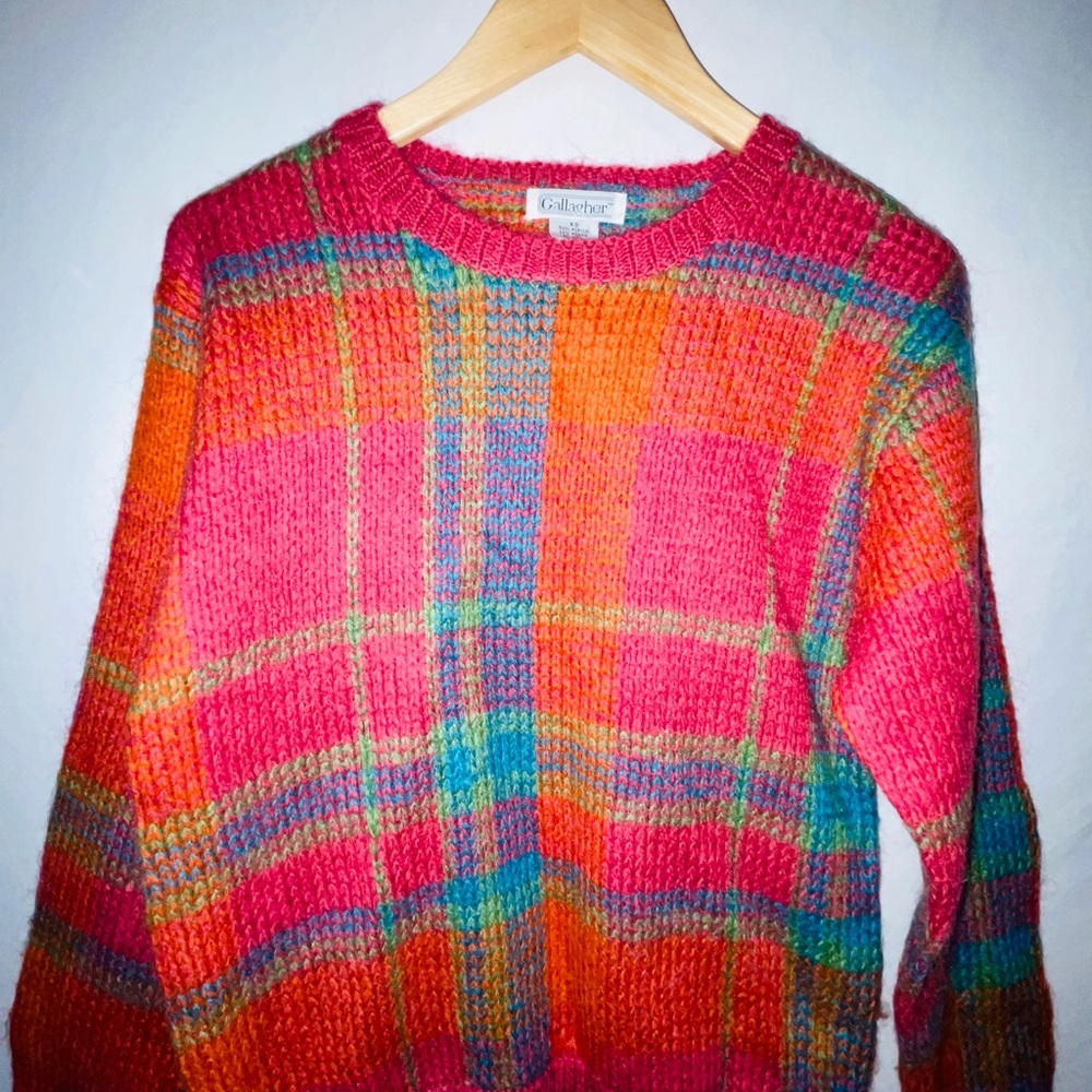 GALLAGHER Vintage Plaid Mohair Crewneck Sweater - XS